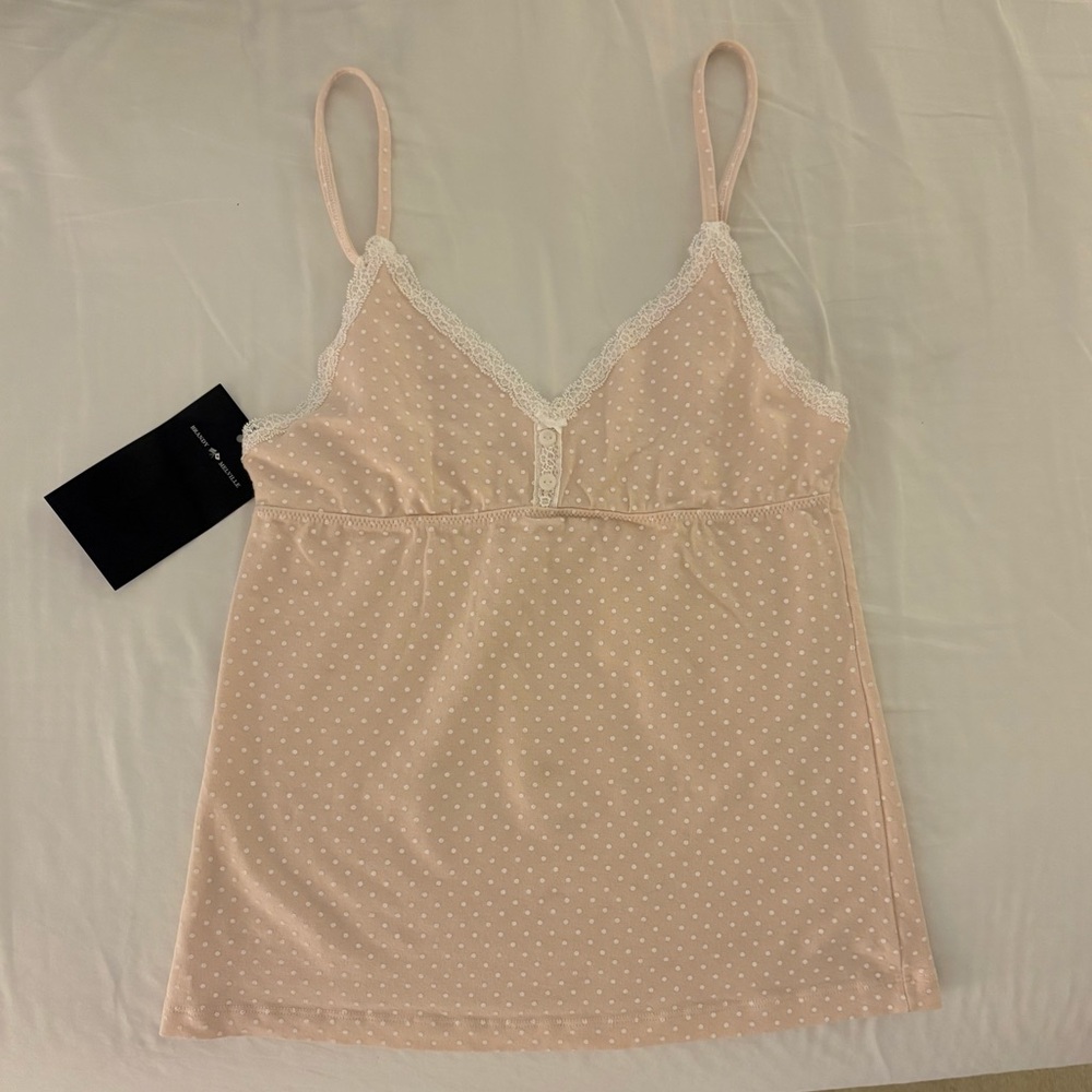 Baby Pink Polka Dot Lace Trim Bow Tank
